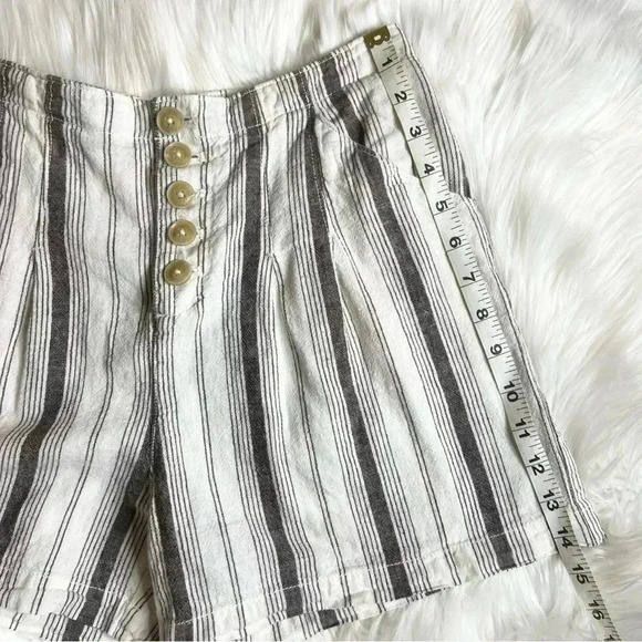 Anthropologie Coastal Linen Cotten Blend Striped High-Waist Button Shorts - Picture 11 of 11